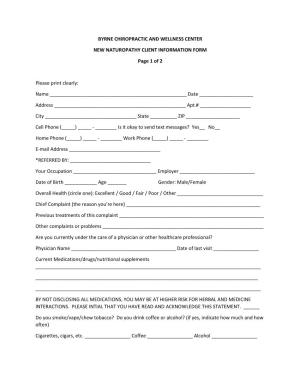 Naturopathy New Patient Intake Form