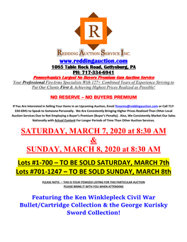 Saturday & Sunday, March 7 & 8, 2020
