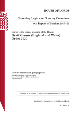 Draft Census (England and Wales) Order 2020