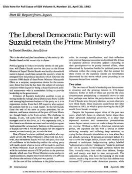 The Liberal Democratic Party: Will Suzuki Retain the Prime Ministry?