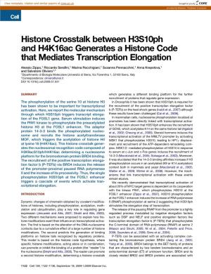Histone Crosstalk Between H3s10ph and H4k16ac Generates a Histone Code That Mediates Transcription Elongation