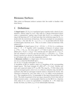 Riemann Surfaces 1 Definitions