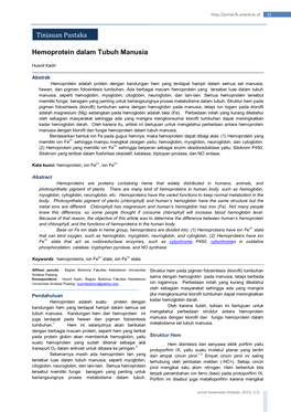 Hemoprotein Dalam Tubuh Manusia Tinjauan Pustaka