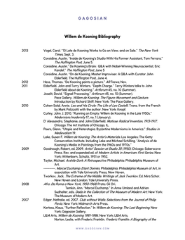 Willem De Kooning Bibliography