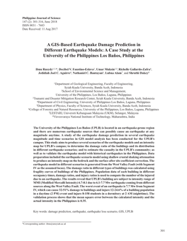 A GIS-Based Earthquake Damage Prediction in Different Earthquake Models: a Case Study at the University of the Philippines Los Baños, Philippines