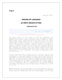 Origins of Canadian Olympic Weightlifting