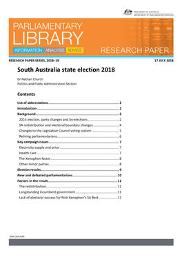South Australia State Election 2018