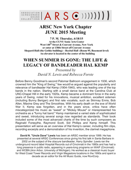 ARSC New York Chapter JUNE 2015 Meeting