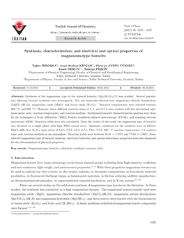 Synthesis, Characterization, and Electrical and Optical Properties of Magnesium-Type Boracite