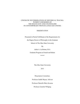 Cinematic Reverberations of Historical Trauma: Women’S Memories of the Holocaust and Colonialism in Contemporary French-Language Cinema