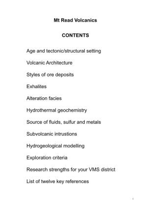 Mt Read Volcanics CONTENTS Age and Tectonic/Structural Setting