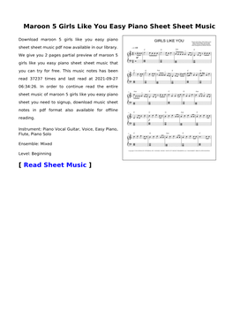 Maroon 5 Girls Like You Easy Piano Sheet Sheet Music