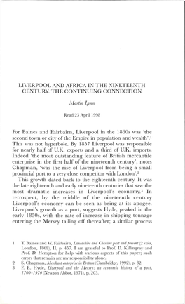 Liverpool and Africa in the Nineteenth Century: the Continuing Connection