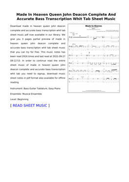 Made in Heaven Queen John Deacon Complete and Accurate Bass Transcription Whit Tab Sheet Music