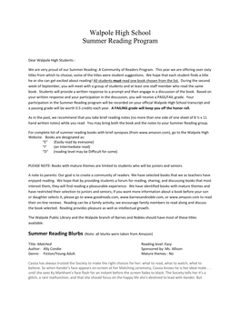 Walpole High School Summer Reading Program