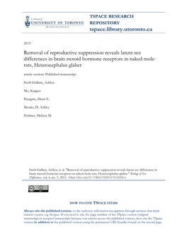 Heterocephalus Glaber Article Version: Published Manuscript