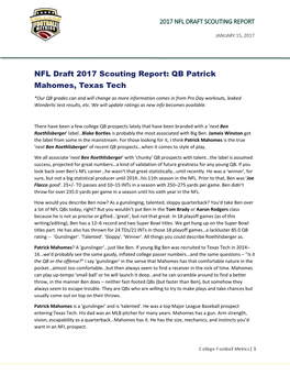 NFL Draft 2017 Scouting Report: QB Patrick Mahomes, Texas Tech