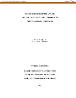 Defining the Pakistani Nation in History Education: An