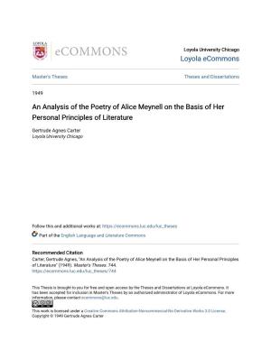 An Analysis of the Poetry of Alice Meynell on the Basis of Her Personal Principles of Literature