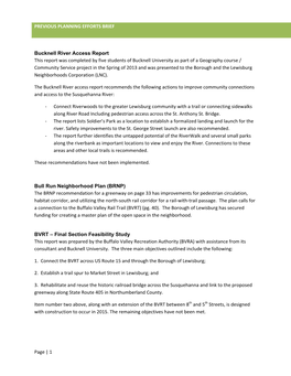 PREVIOUS PLANNING EFFORTS BRIEF Page | 1 Bucknell River