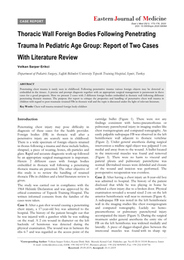 Thoracic Wall Foreign Bodies Following Penetrating Trauma in Pediatric Age Group: Report of Two Cases with Literature Review