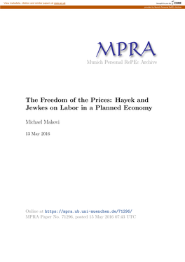 The Freedom of the Prices: Hayek and Jewkes on Labor in a Planned Economy