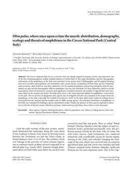 Distribution, Demography, Ecology and Threats of Amphibians in the Circeo National Park (Central Italy)