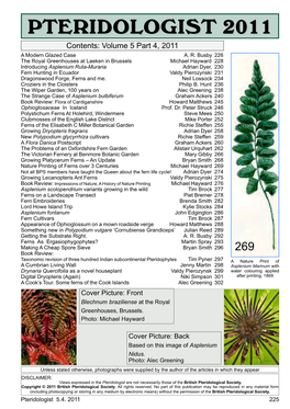 PTERIDOLOGIST 2011 Contents: Volume 5 Part 4, 2011 a Modern Glazed Case A
