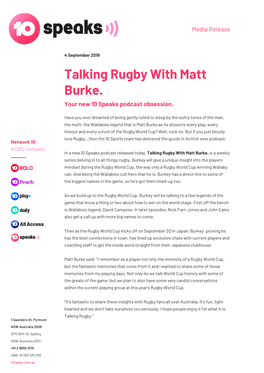 Talking Rugby with Matt Burke. Your New 10 Speaks Podcast Obsession