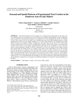 Seasonal and Spatial Patterns of Experimental Trawl Catches in the Southwest Arm of Lake Malawi