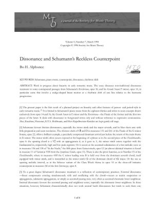 MTO 0.7: Alphonce, Dissonance and Schumann's Reckless Counterpoint