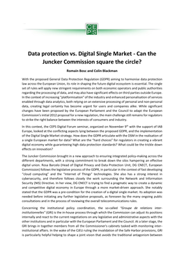 Data Protection Vs. Digital Single Market - Can the Juncker Commission Square the Circle?