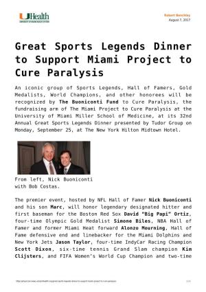 Great Sports Legends Dinner to Support Miami Project to Cure Paralysis