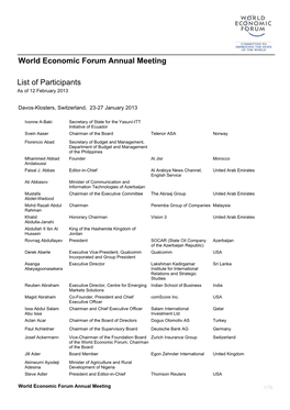 List of Participants As of 12 February 2013