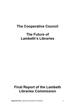 Lambeth Libraries Commission Cabinet Member for Culture, Sport and 2012 Games