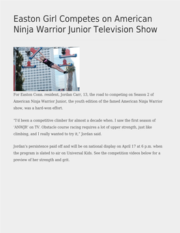 Easton Girl Competes on American Ninja Warrior Junior Television Show