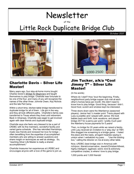 Newsletter of the Little Rock Duplicate Bridge Club October 2017