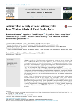Antimicrobial Activity of Some Actinomycetes from Western Ghats of Tamil Nadu, India