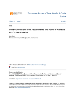 Welfare Queens and Work Requirements: the Power of Narrative and Counter-Narrative