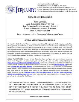 City Council & Successory Regular Meeting Agenda 5-3-21