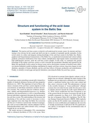 Structure and Functioning of the Acid–Base System in the Baltic Sea