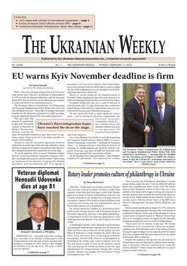 EU Warns Kyiv November Deadline Is Firm by Zenon Zawada November, Or It’S Sent to the Archives