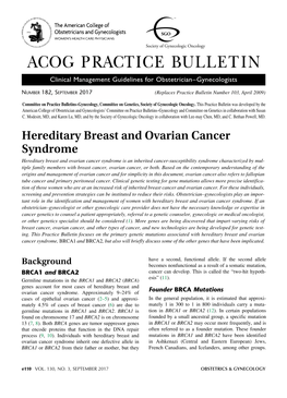 ACOG: Practice Bulletin for Hereditary Breast and Ovarian Cancer