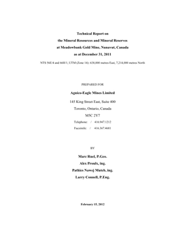 Technical Report on the Mineral Resources and Mineral Reserves at Meadowbank Gold Mine, Nunavut, Canada
