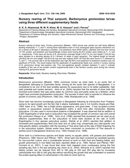 Nursery Rearing of Thai Sarpunti, Barbonymus Gonionotus Larvae Using Three Different Supplementary Feeds