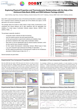 Exploring Physical Properties and Thermodynamic Relationships with the Help of the Dortmund Data Bank (DDB) and DDB Software Package (DDBSP)