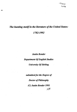 The Hunting Motif in the Literature of the United States
