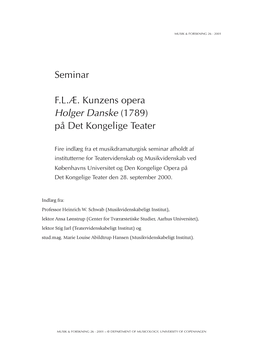 Seminar FLÆ. Kunzens Opera Holger Danske