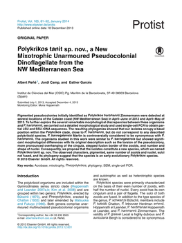 Polykrikos Tanit Sp. Nov., a New Mixotrophic Unarmoured