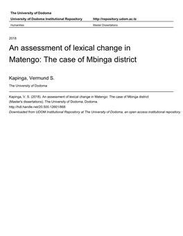 An Assessment of Lexical Change in Matengo: the Case of Mbinga District